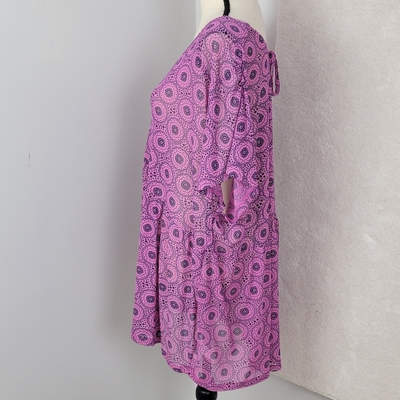 Lane Bryant Pink Geo Print Babydoll Mesh Cap Sleeve V-Neck Top Sz 26/28 NEW - Picture 6 of 11